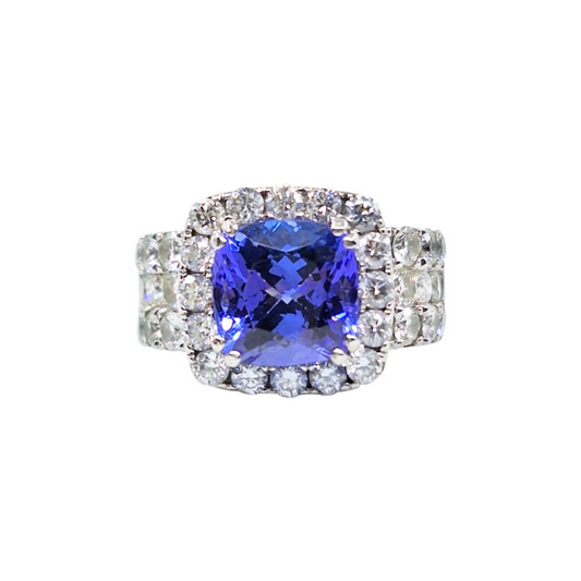 18ct White Gold Tanzanite & Diamond Cluster Ring