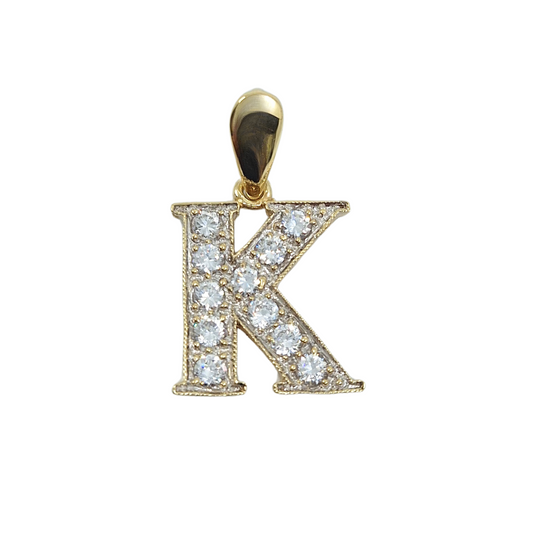 9ct Yellow Gold Cubic Zirconia Initial K Pendant
