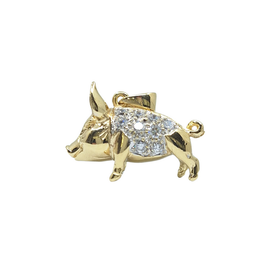 9ct Yellow Gold Cubic Zirconia Pig Pendant