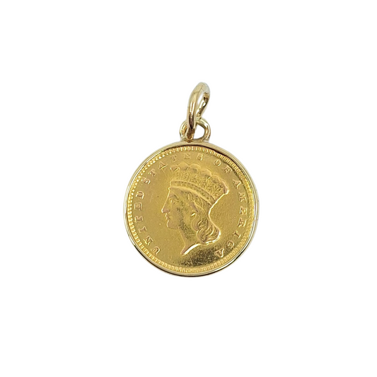 9ct Yellow Gold 1 Dollar Coin Pendant 1862