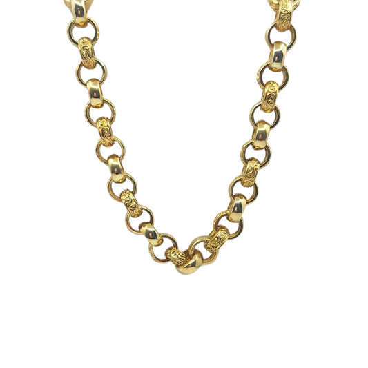 9ct Yellow Gold Pattern & Plain Belcher Chain 24"