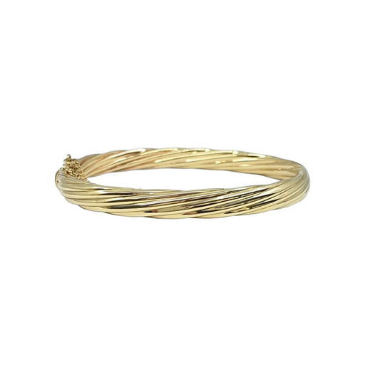 14ct Yellow Gold Twist Hinged Bangle