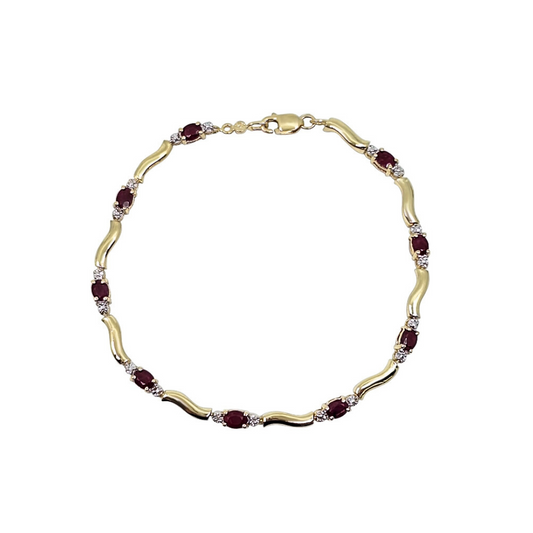 14ct Yellow Gold Ruby & Diamond Bracelet 7"