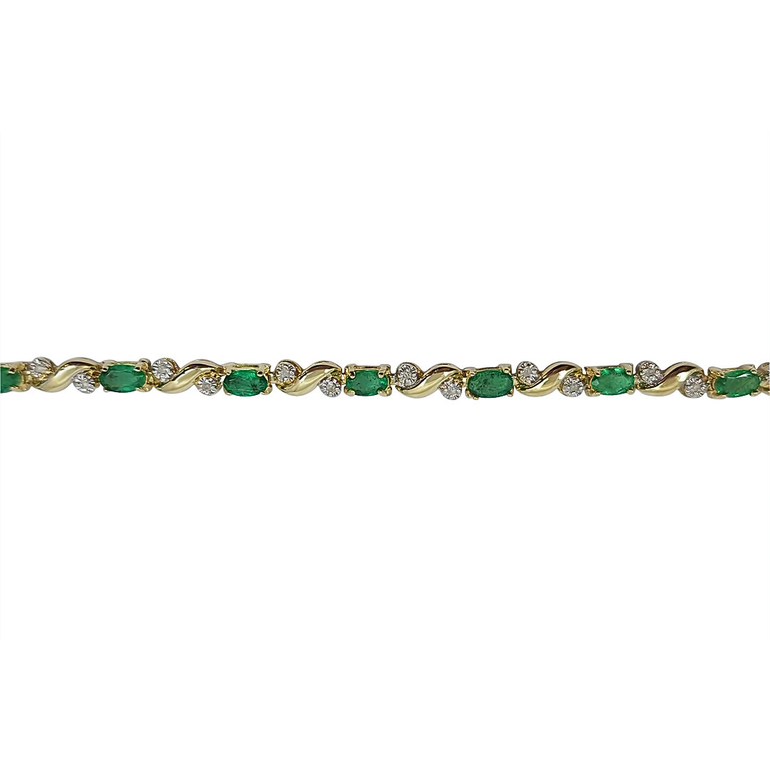 14ct Yellow Gold Emerald & Diamond Bracelet 7"