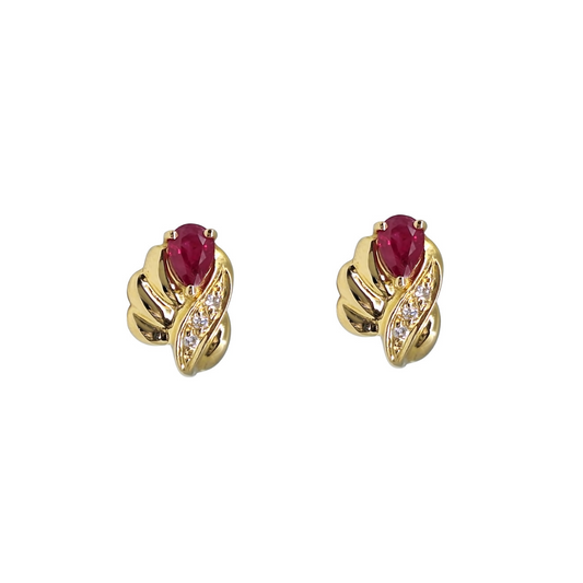 14ct Yellow Gold Ruby & Diamond Earrings
