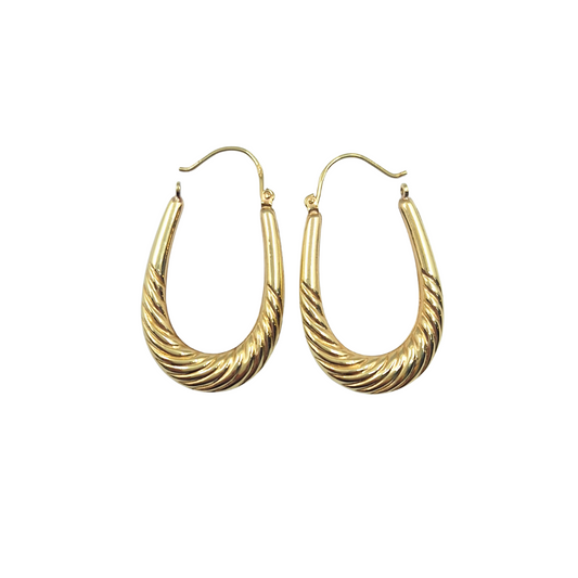 9ct Yellow Gold Oval Patterned Creole Earrings