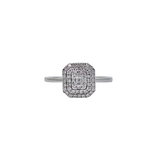 9ct White Gold Baguette & Round Diamond Halo Ring 0.36ct