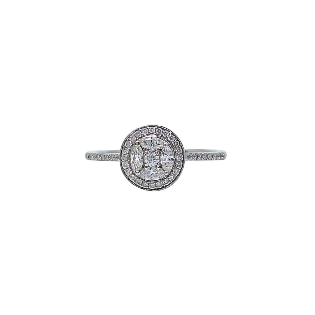 18ct White Gold Diamond Halo Cluster Ring 0.43ct