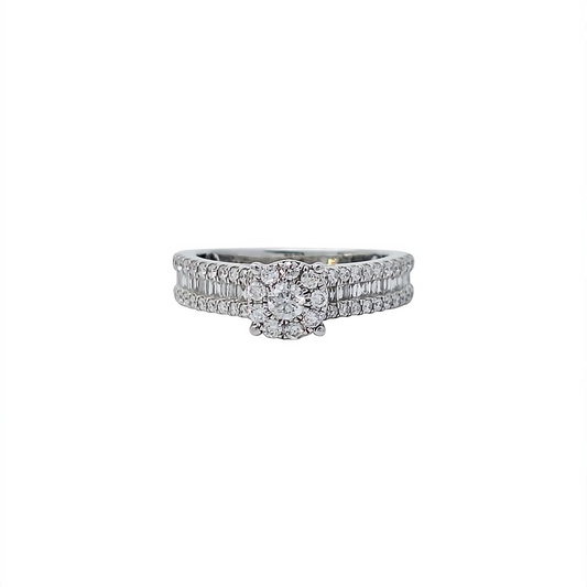 9ct White Gold Baguette & Round Diamond Ring 0.68ct