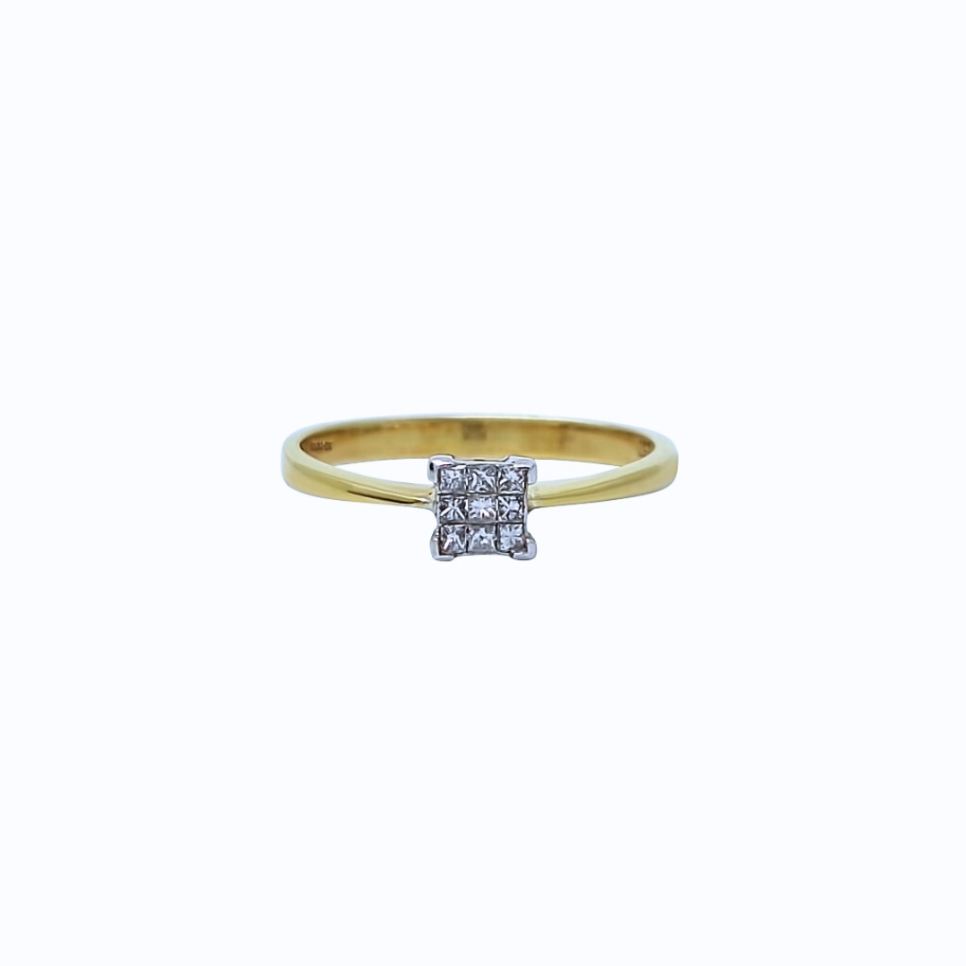 18ct Yellow Gold Tile Set Diamond Ring 0.12ct