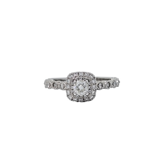 14ct White Gold Diamond Halo Cluster Ring 0.60ct