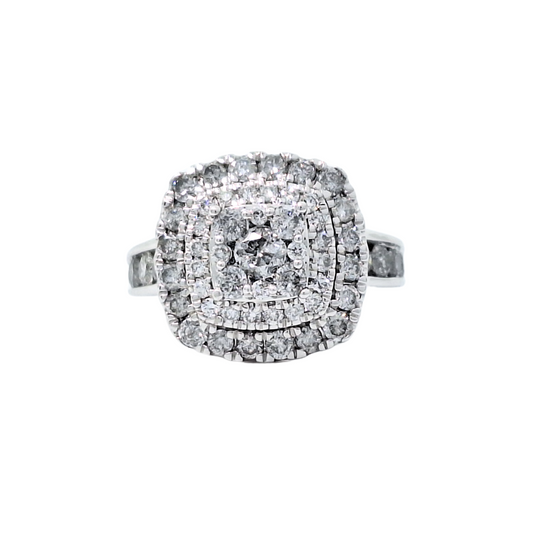 14ct White Gold Diamond Cluster Halo Ring 2ct