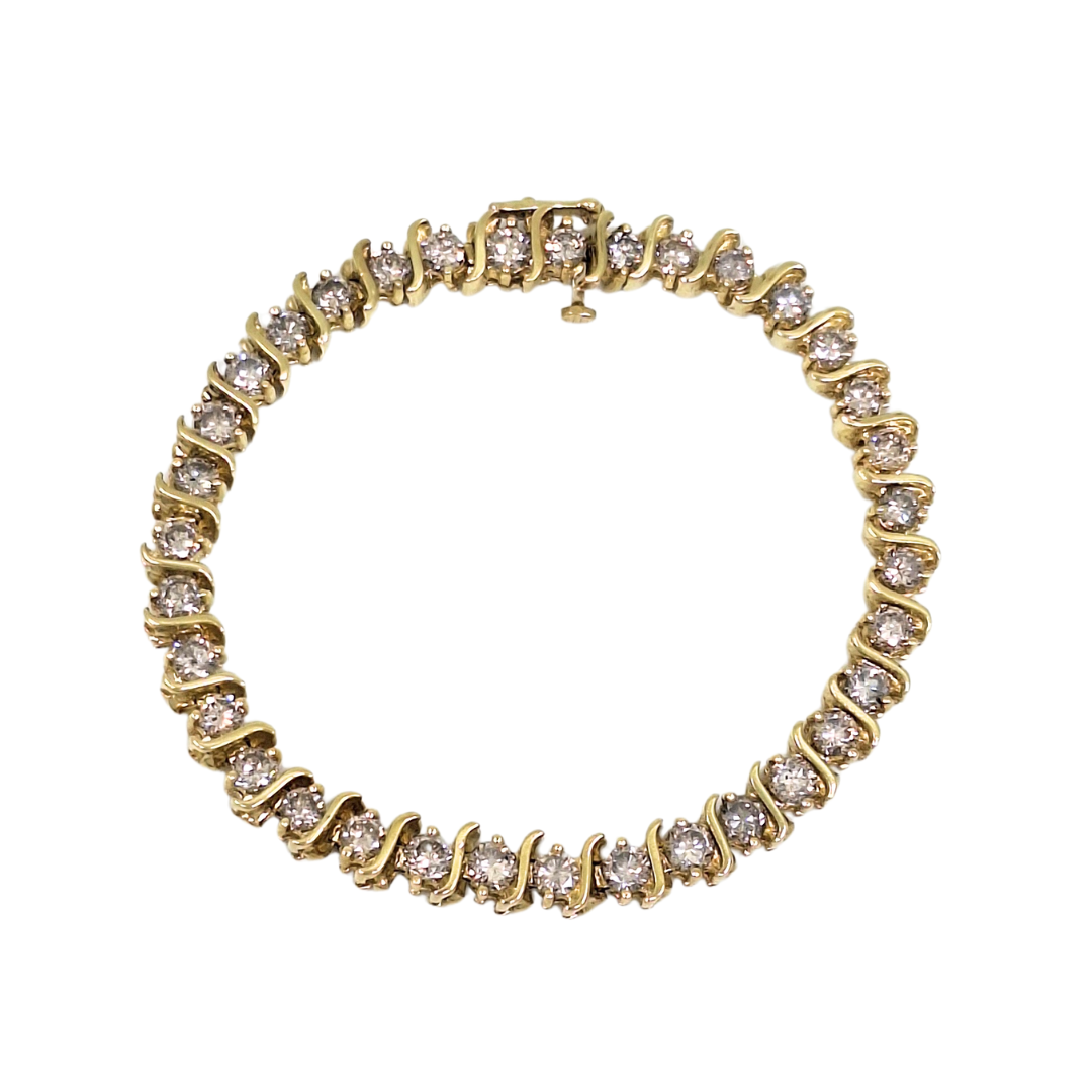 14ct Yellow Gold Diamond Tennis Bracelet 6ct