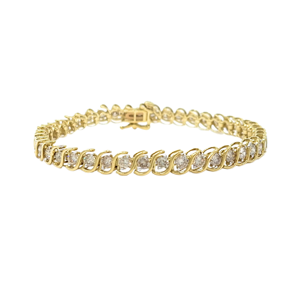 10ct Yellow Gold Diamond Tennis Bracelet 5ct