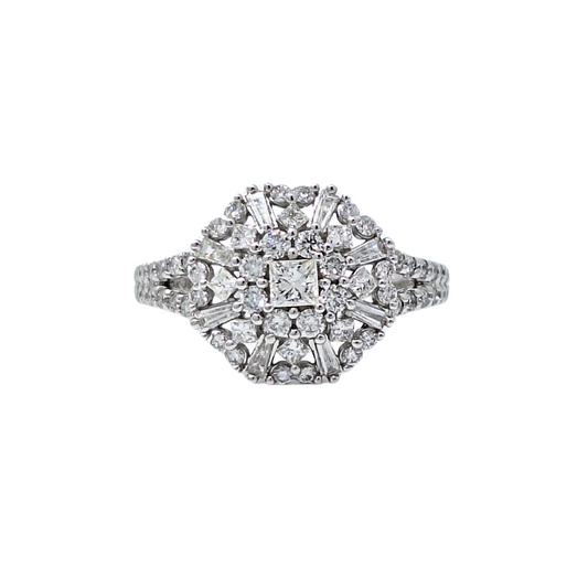 10ct White Gold Diamond Cluster Ring 1ct