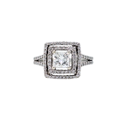 14ct White Gold Diamond Halo Princess Cut Ring 1.72ct