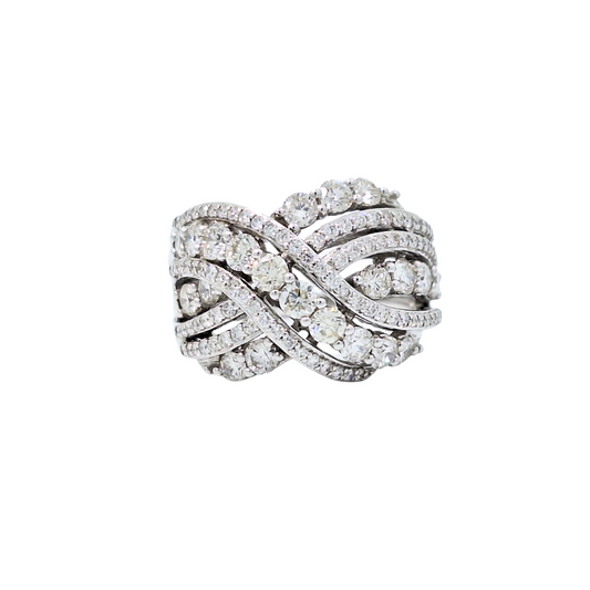 14ct White Gold Diamond Cluster Wave Band Ring 2ct