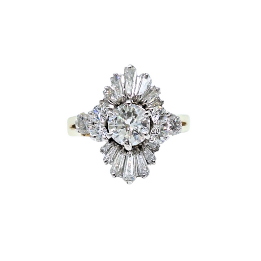 14ct Yellow Gold Baguette & Round Diamond Cluster Ring 2.59ct