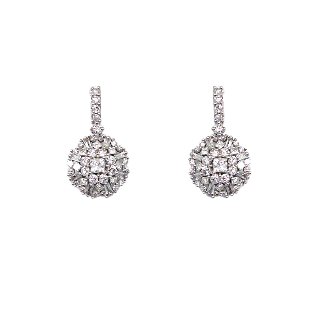 10ct White Gold Diamond Cluster Drop Earrings 1ct