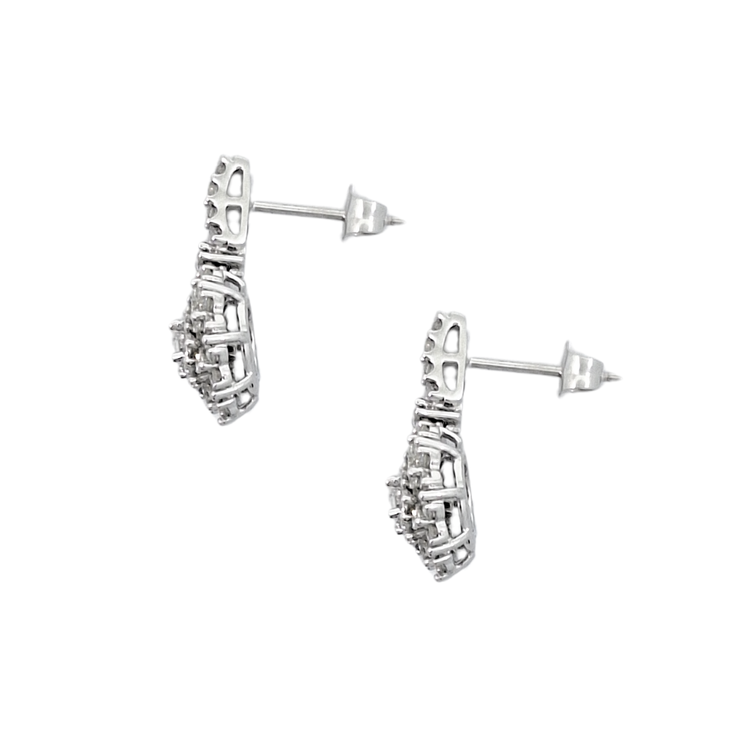 10ct White Gold Diamond Cluster Drop Earrings 1ct