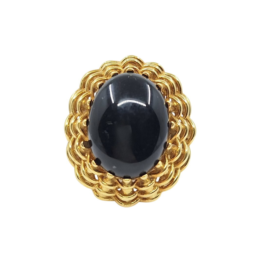 18ct Yellow Gold Black Stone Earrings & Ring Set