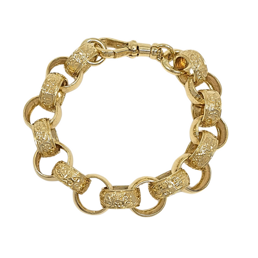 9ct Yellow Gold Large Engraved Belcher Bracelet 10"