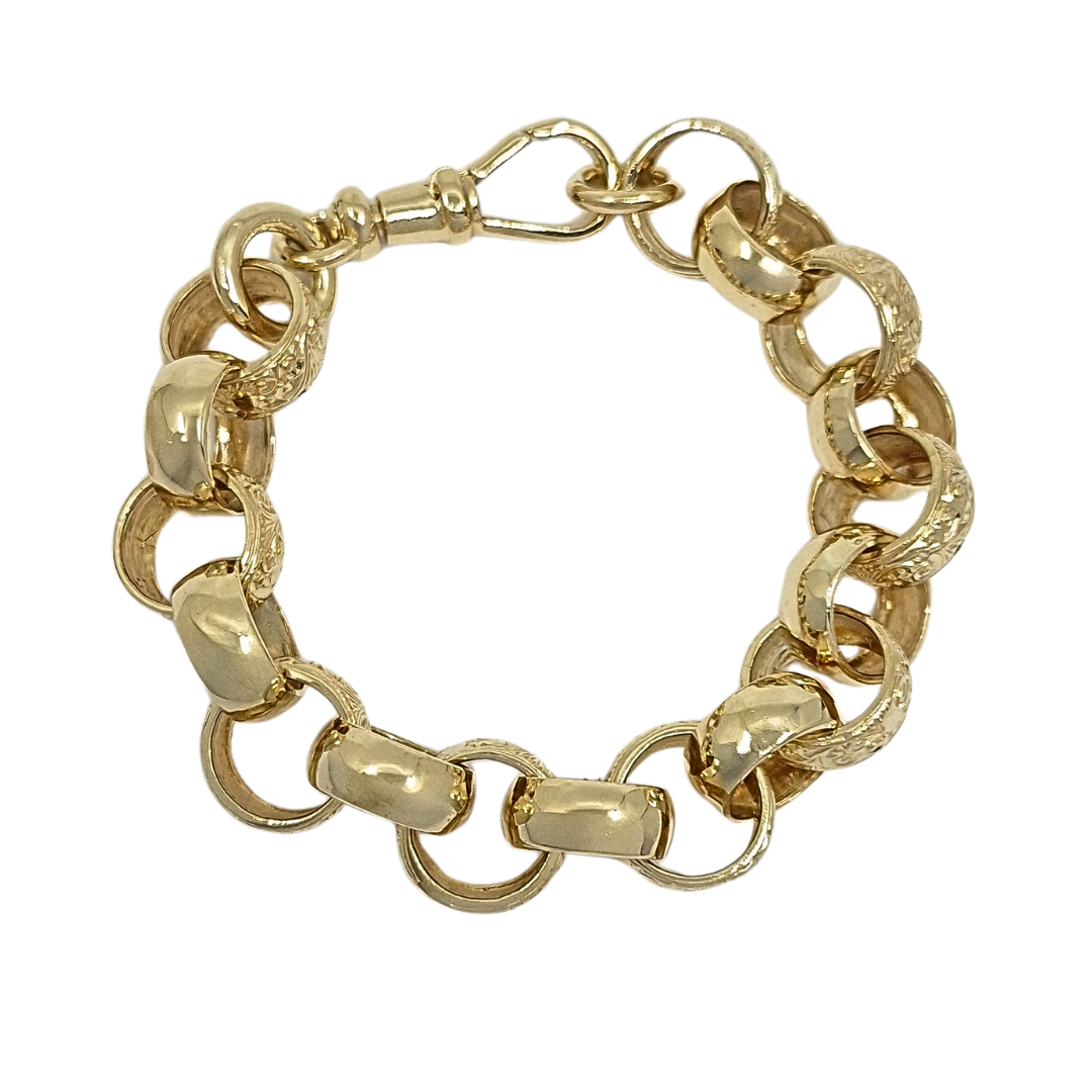 9ct Yellow Gold Large Engraved Belcher Bracelet 10"