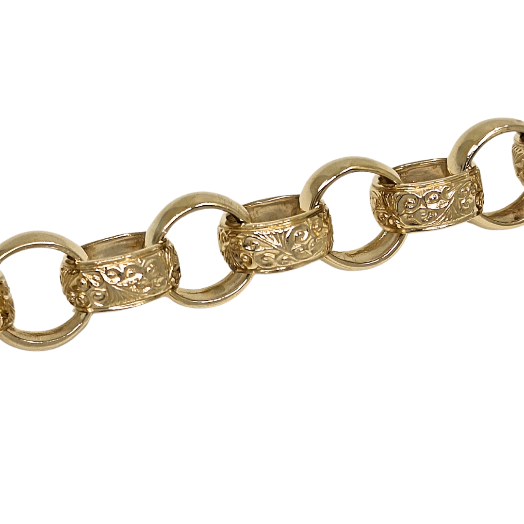 9ct Yellow Gold Large Engraved Belcher Bracelet 10"