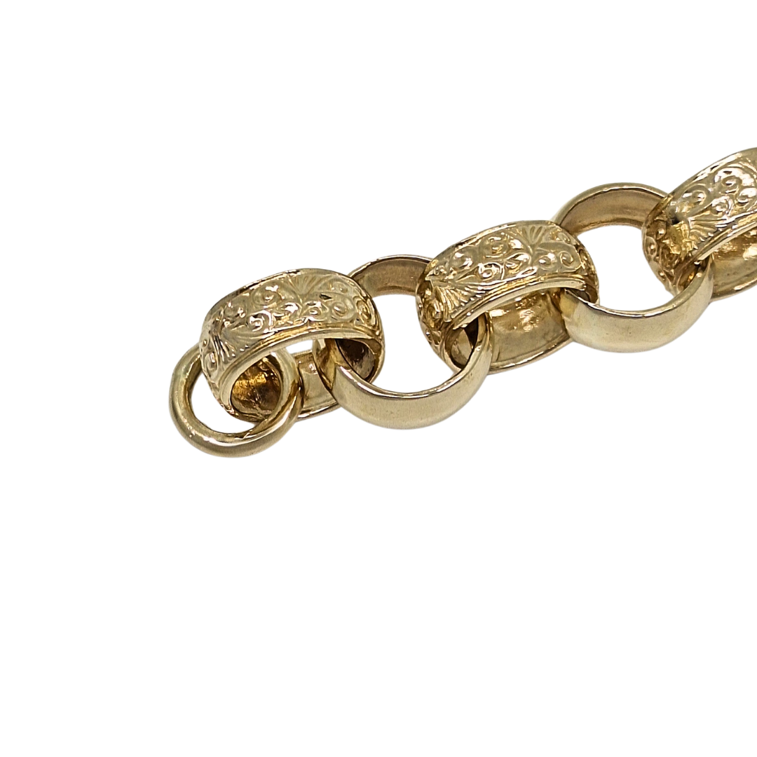 9ct Yellow Gold Large Engraved Belcher Bracelet 10"