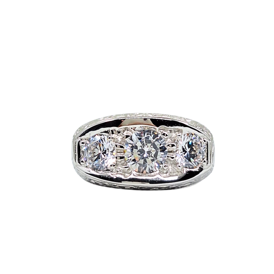 Silver Cubic Zirconia Gents 3 Stone Gypsy Style Ring