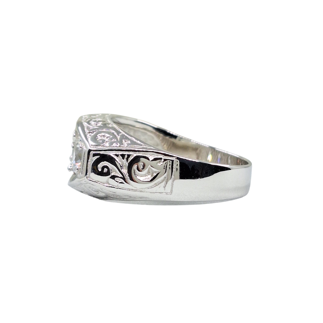 Silver Cubic Zirconia Gents 3 Stone Gypsy Style Ring