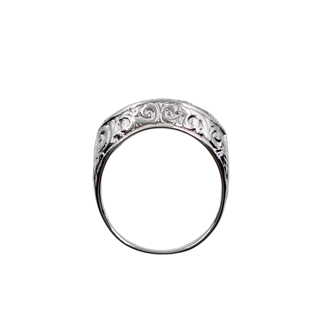 Silver Cubic Zirconia Gents 3 Stone Gypsy Style Ring
