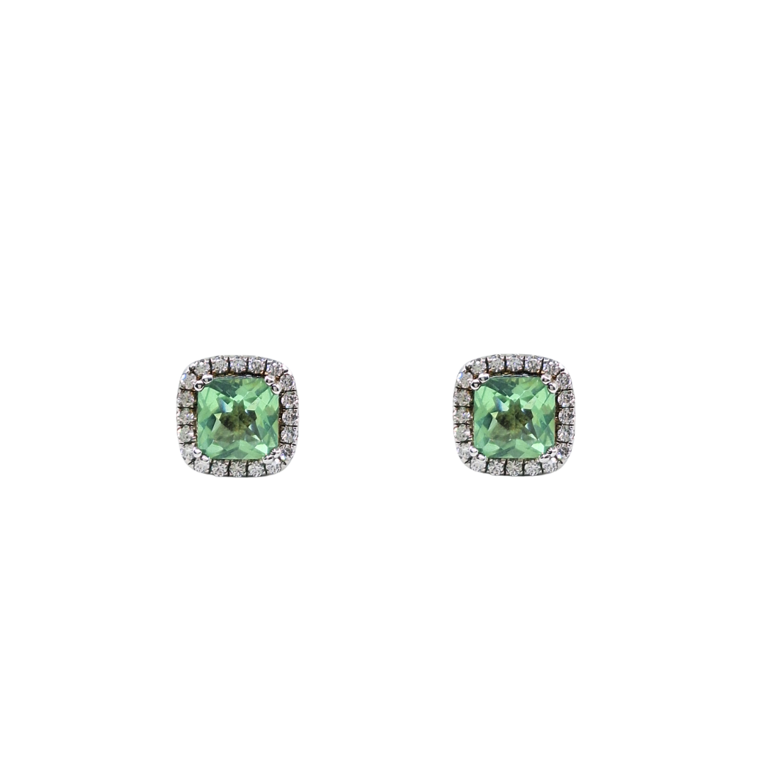 Silver Green & White Cubic Zirconia Stud Earrings