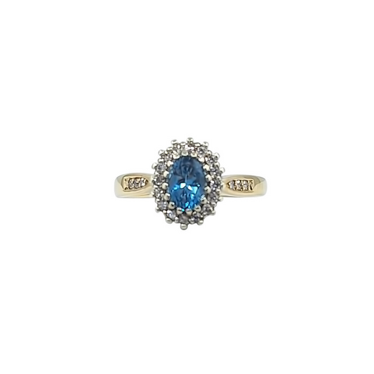 9ct Yellow Gold Blue Topaz & Diamond Ring