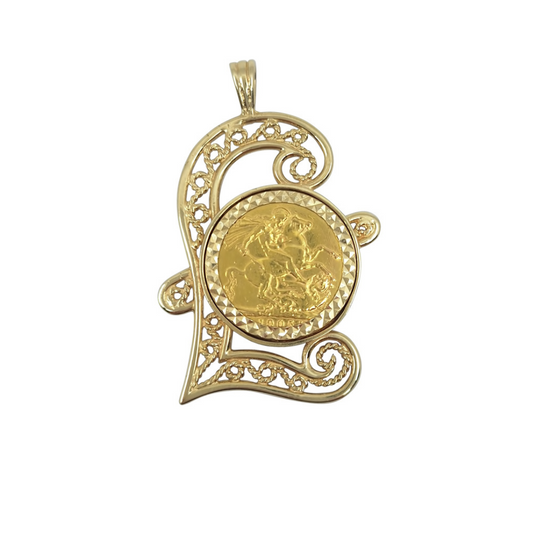 9ct/22ct Yellow Gold Full Sovereign Pendant 1905