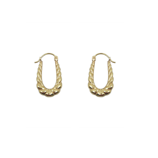 9ct Yellow Gold Oval Patterned Creole Earrings