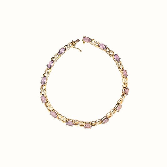 9ct Yellow Gold Amethyst Bracelet 7.5"