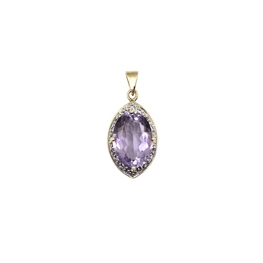 9ct Yellow Gold Amethyst & Diamond Pendant