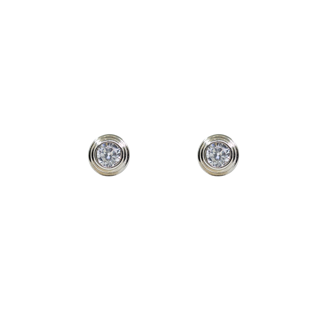Silver Tiered Bezel Set Cubic Zirconia Stud Earrings
