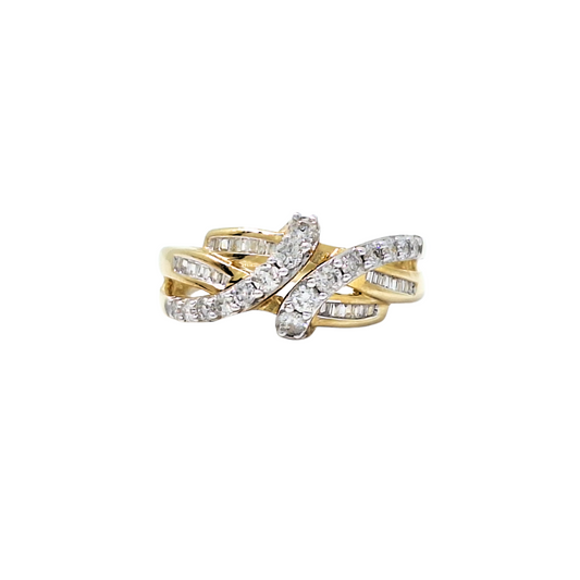 10ct Yellow Gold Diamond Cross Over Ring 0/50ct
