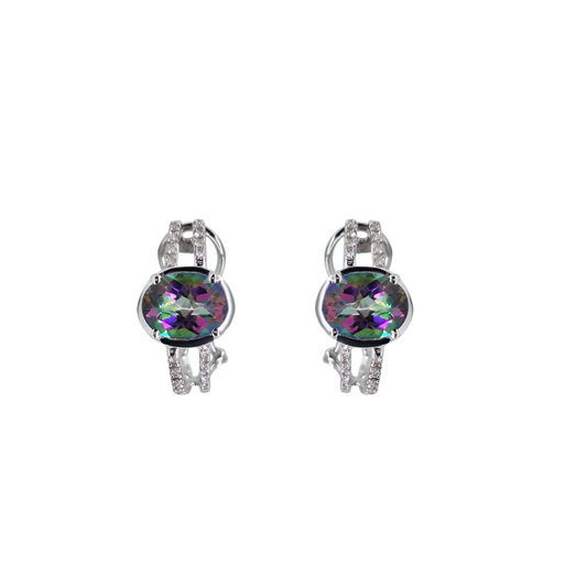14ct White Gold Mystic Topaz & Diamond Earrings