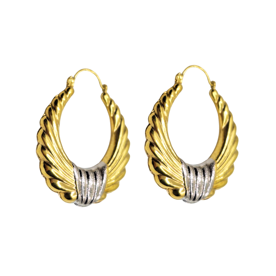 9ct 2 Colour Gold Creole Earrings