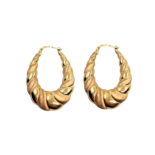 9ct Yellow Gold Oval Patterned Creole Earrings
