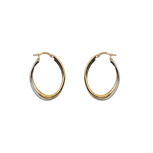 9ct Yellow & White Gold Oval Creole Earrings