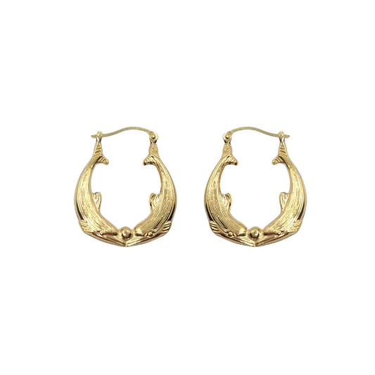9ct Yellow Gold Double Dolphin Creole Earrings