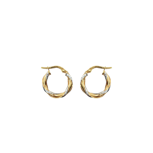 9ct 2 Colour Small Twist Creole Earrings