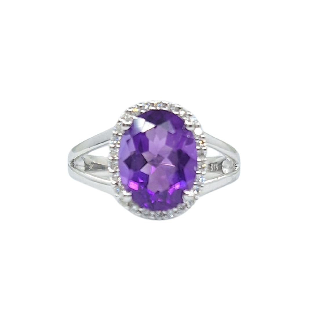 9ct White Gold Amethyst & Diamond Cluster Ring