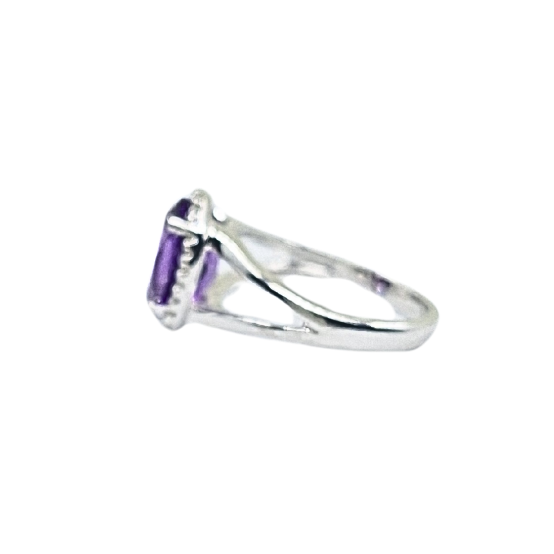 9ct White Gold Amethyst & Diamond Cluster Ring