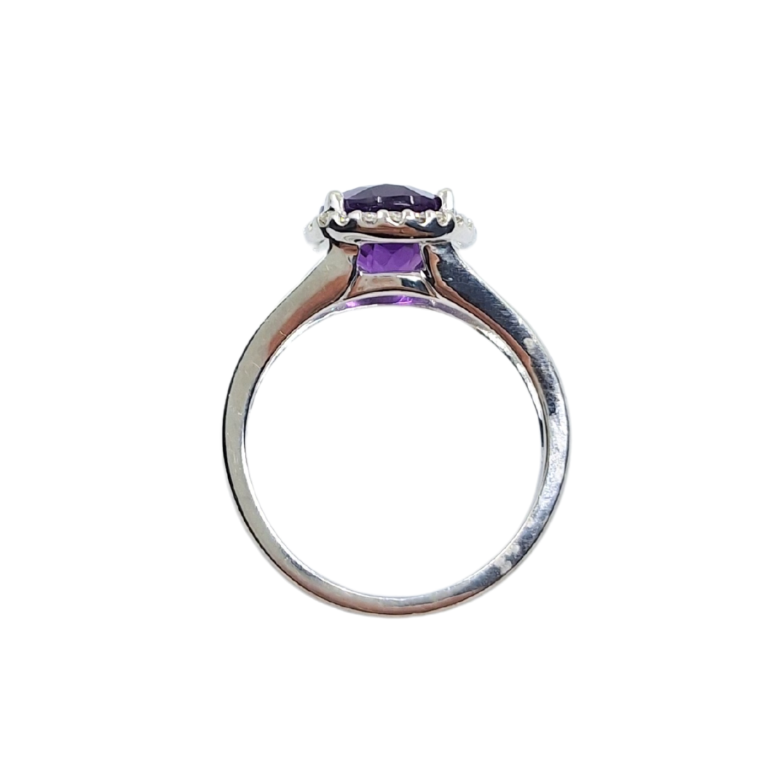9ct White Gold Amethyst & Diamond Cluster Ring