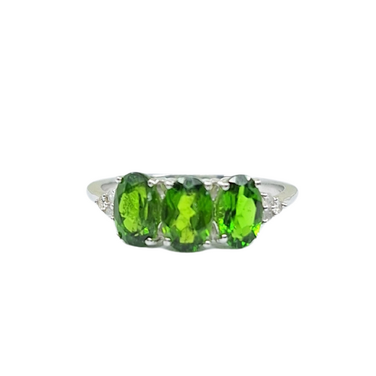 9ct White Gold Green 3 Stone Ring